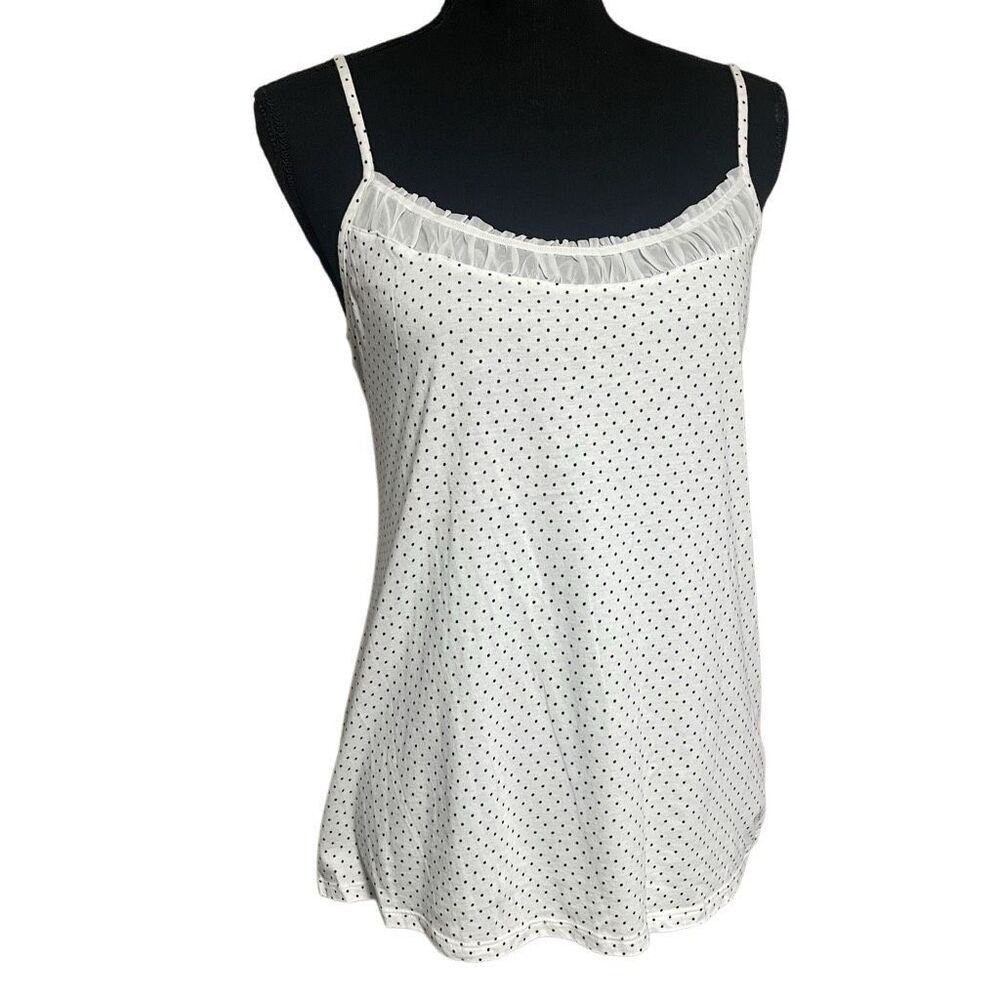 Elle White and Black Polka Dot Shirred Mesh Inlay Cami L0314